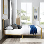 Letto a piattaforma trapuntato in velluto cannellato grigio/blu – Queen/King, 2 posti letto
