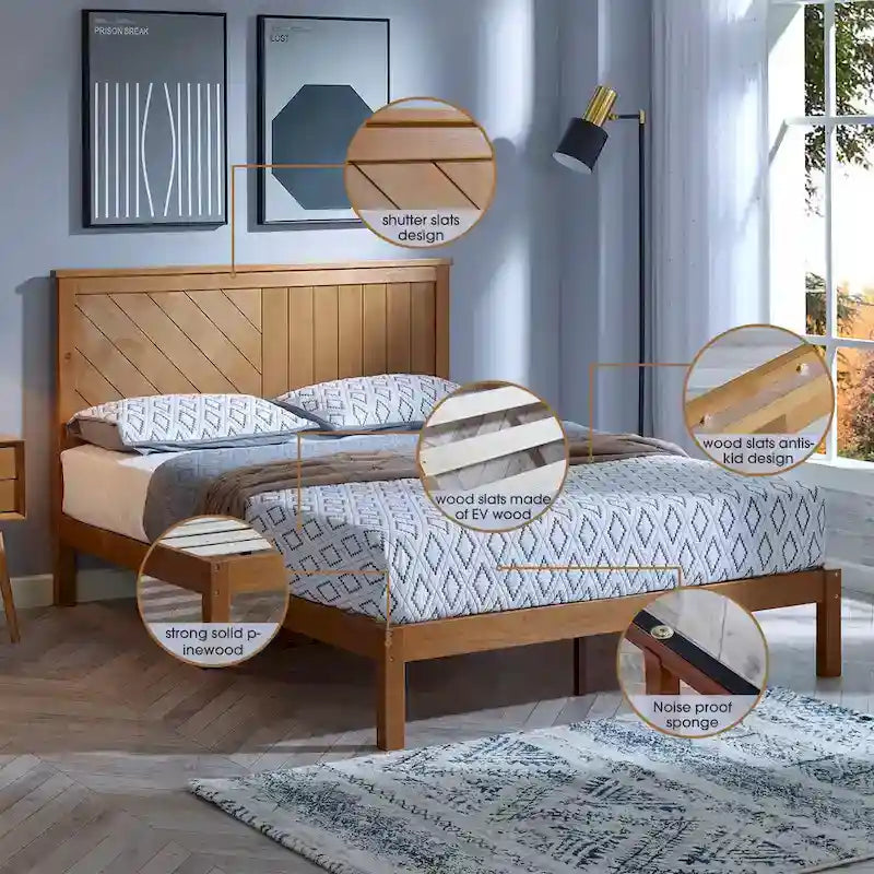 Letto a piattaforma in legno massiccio di pino rustico – Singolo / Piazza e mezza / Matrimoniale / King, Per 1-2 persone