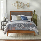 Letto Queen imbottito grigio/beige per 1-2 persone, stile rustico con borchie