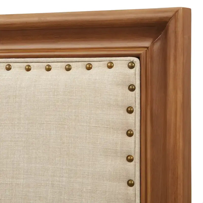 Letto Queen imbottito grigio/beige per 1-2 persone, stile rustico con borchie