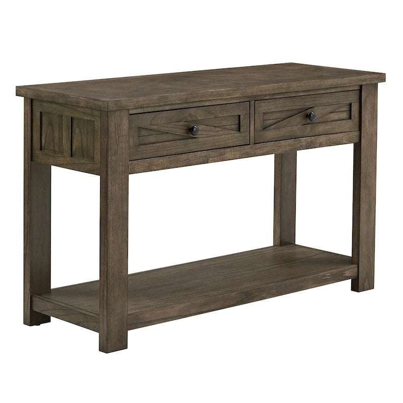 Tavolino consolle da divano da 48", ciliegio marrone/grigio antico, 2 cassetti, 1 ripiano