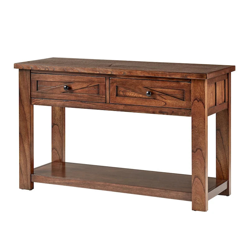Tavolino consolle da divano da 48", ciliegio marrone/grigio antico, 2 cassetti, 1 ripiano