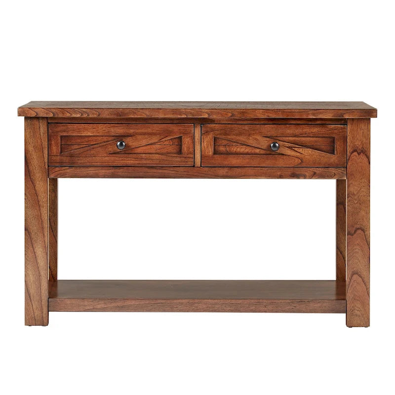 Tavolino consolle da divano da 48", ciliegio marrone/grigio antico, 2 cassetti, 1 ripiano