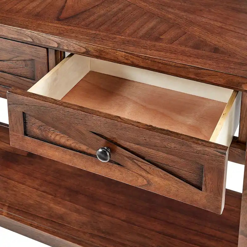 Tavolino consolle da divano da 48", ciliegio marrone/grigio antico, 2 cassetti, 1 ripiano
