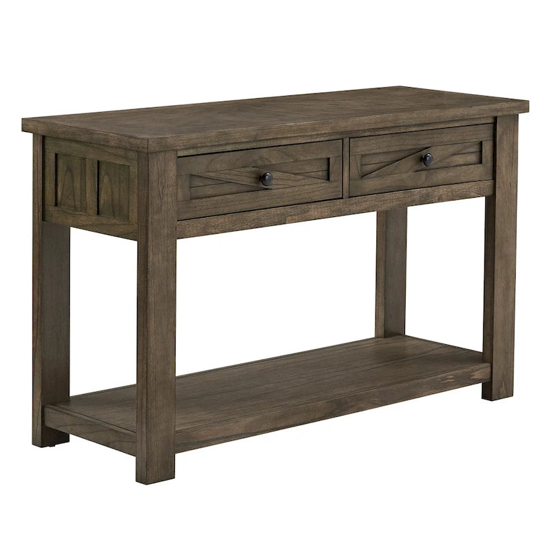 Tavolino consolle da divano da 48", ciliegio marrone/grigio antico, 2 cassetti, 1 ripiano