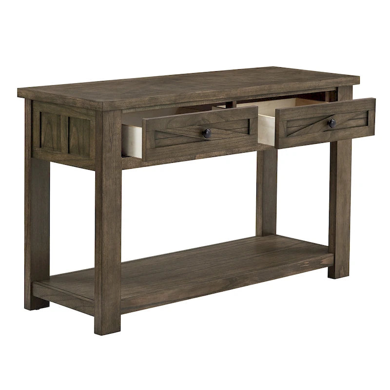 Tavolino consolle da divano da 48", ciliegio marrone/grigio antico, 2 cassetti, 1 ripiano