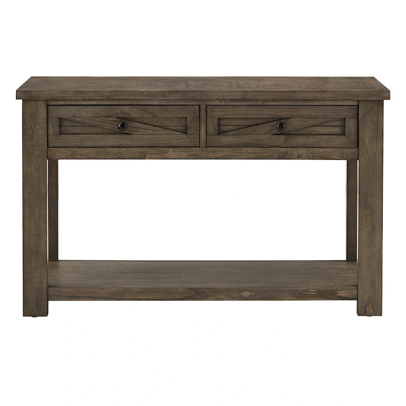 Tavolino consolle da divano da 48", ciliegio marrone/grigio antico, 2 cassetti, 1 ripiano