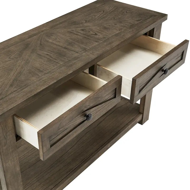 Tavolino consolle da divano da 48", ciliegio marrone/grigio antico, 2 cassetti, 1 ripiano