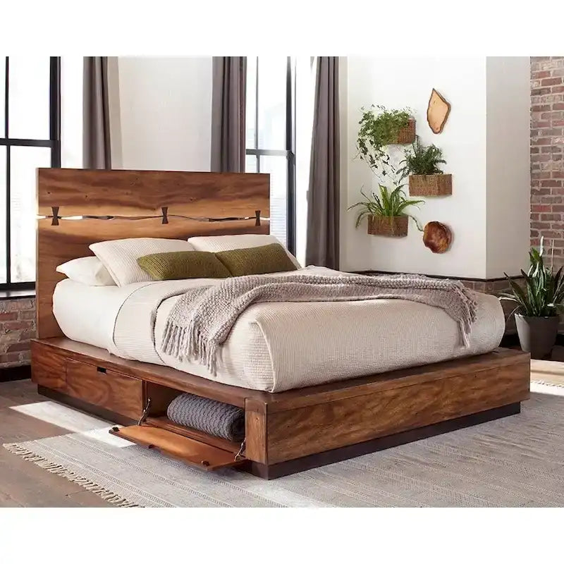 Letto a piattaforma per 2 persone con contenitore Smokey Walnut e Coffee Bean