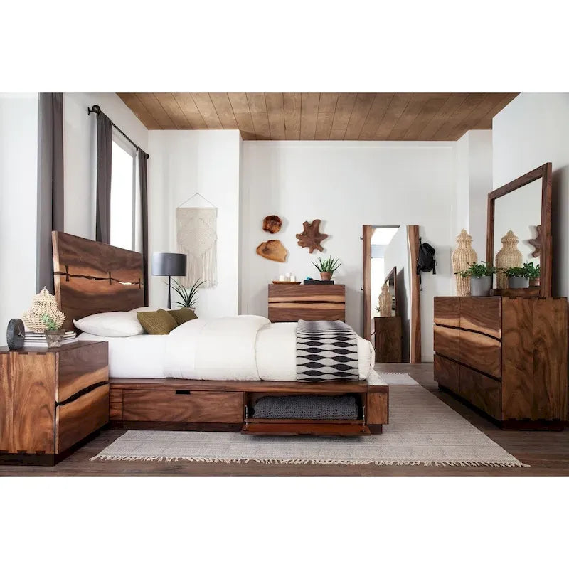 Letto a piattaforma per 2 persone con contenitore Smokey Walnut e Coffee Bean