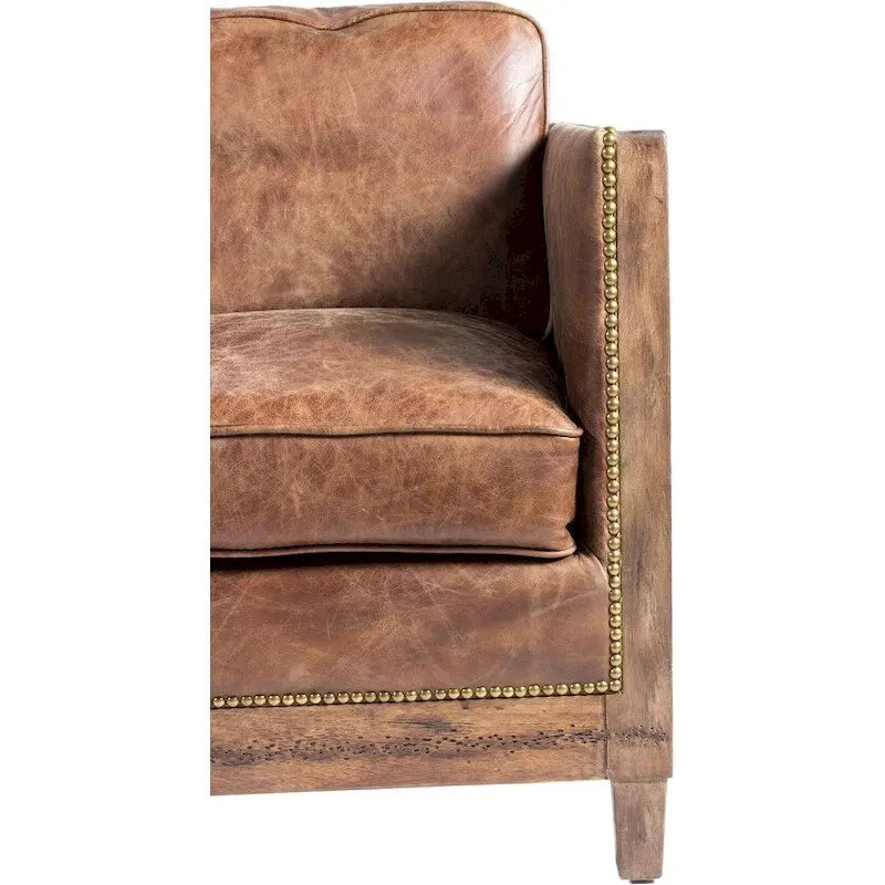 Divano a 3 posti in pelle pieno fiore marrone vintage