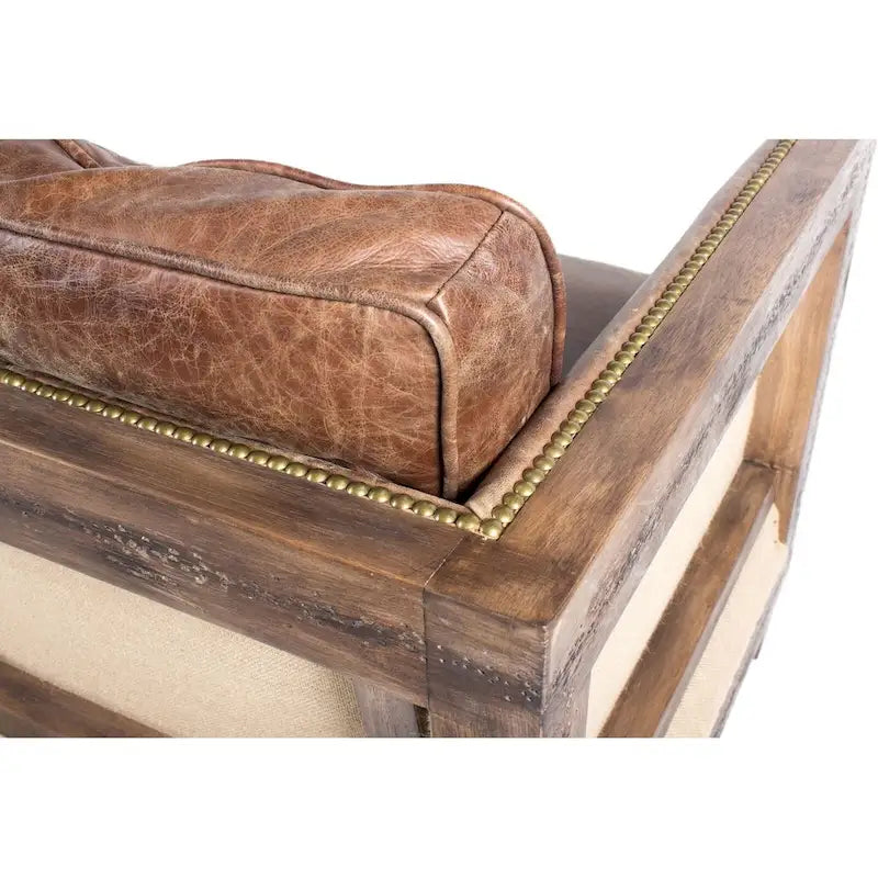 Divano a 3 posti in pelle pieno fiore marrone vintage
