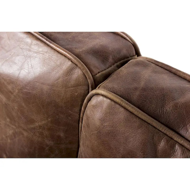 Divano a 3 posti in pelle pieno fiore marrone vintage