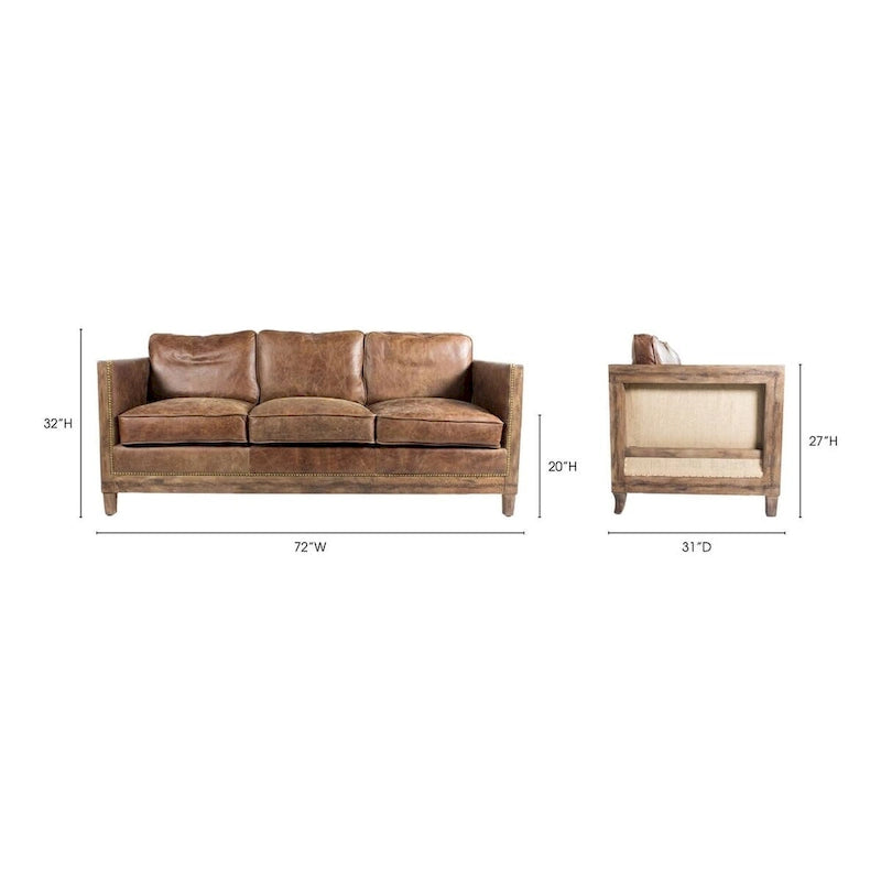 Divano a 3 posti in pelle pieno fiore marrone vintage