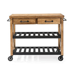 Carrello da Cucina con Piano in Legno di Rovere, Stile Industriale, Bancone in Legno