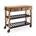 Carrello da Cucina con Piano in Legno di Rovere, Stile Industriale, Bancone in Legno
