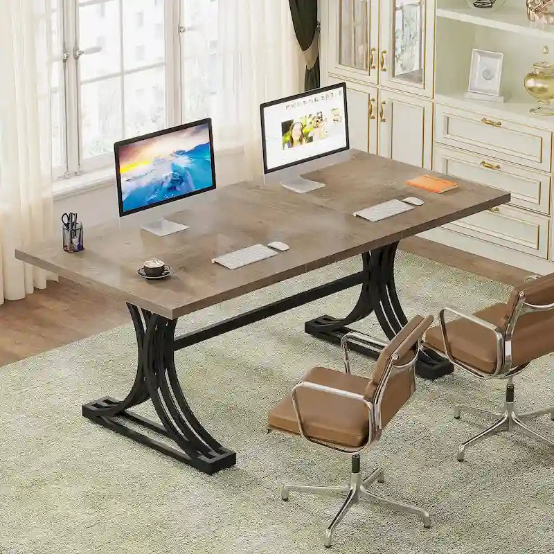 Scrivania White+Gold / Grey+Black con piano in finto marmo – Stile moderno a cavalletto, 1 persona