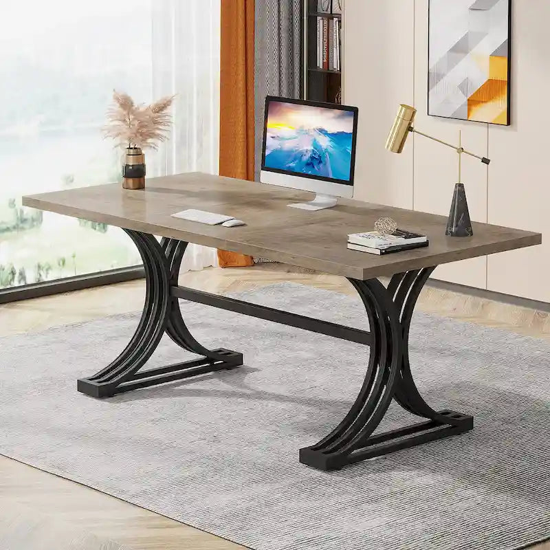 Scrivania White+Gold / Grey+Black con piano in finto marmo – Stile moderno a cavalletto, 1 persona