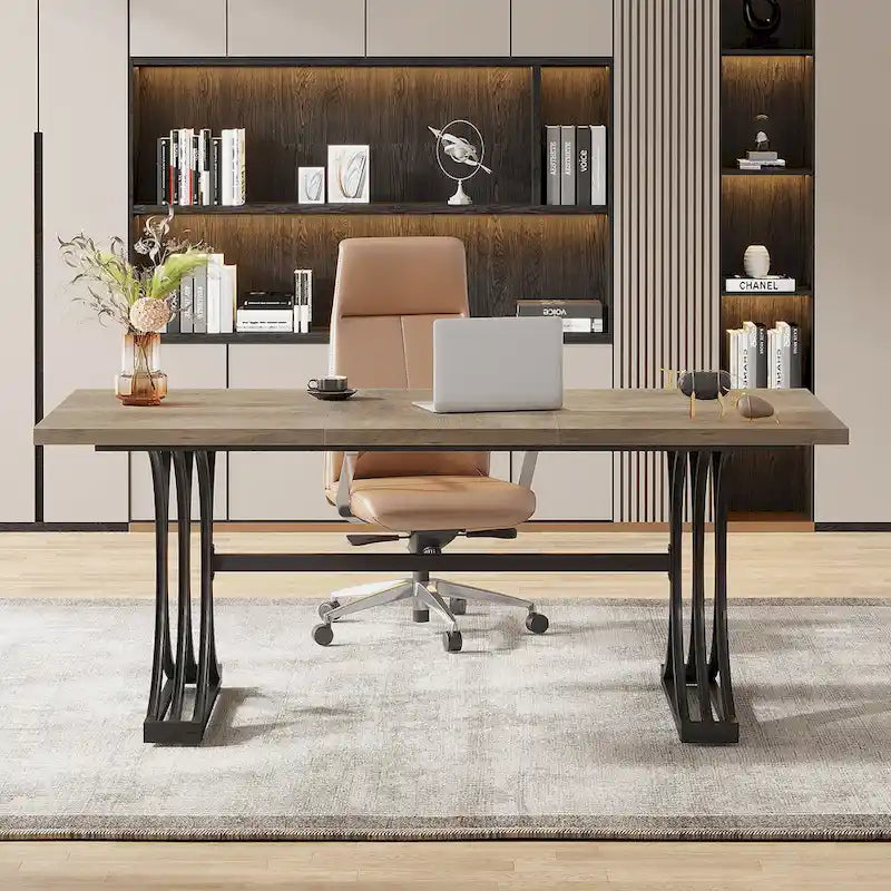 Scrivania White+Gold / Grey+Black con piano in finto marmo – Stile moderno a cavalletto, 1 persona