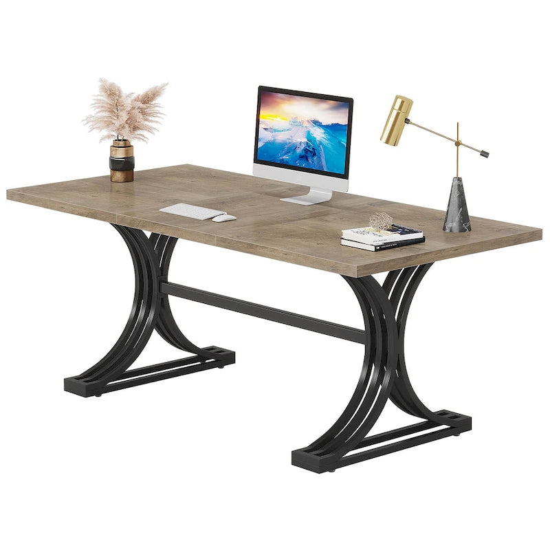Scrivania White+Gold / Grey+Black con piano in finto marmo – Stile moderno a cavalletto, 1 persona