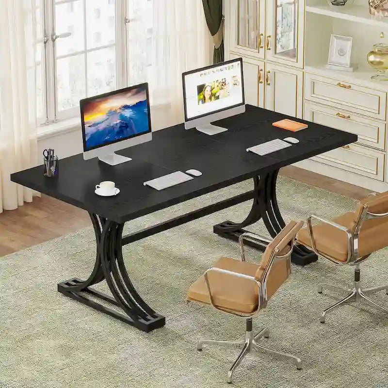 Scrivania White+Gold / Grey+Black con piano in finto marmo – Stile moderno a cavalletto, 1 persona