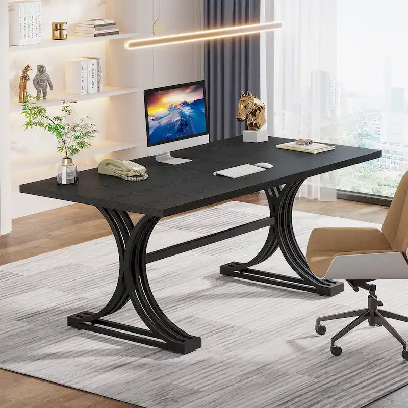 Scrivania White+Gold / Grey+Black con piano in finto marmo – Stile moderno a cavalletto, 1 persona