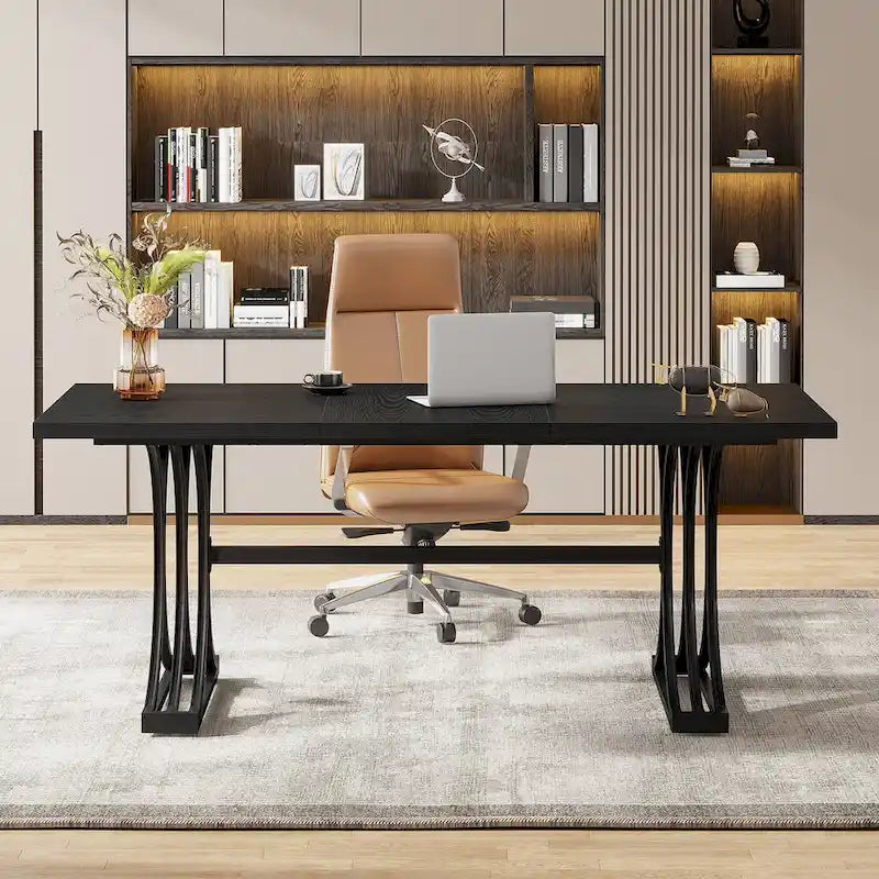 Scrivania White+Gold / Grey+Black con piano in finto marmo – Stile moderno a cavalletto, 1 persona