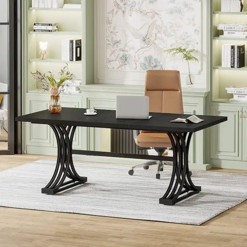 Scrivania White+Gold / Grey+Black con piano in finto marmo – Stile moderno a cavalletto, 1 persona