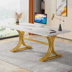 Scrivania White+Gold / Grey+Black con piano in finto marmo – Stile moderno a cavalletto, 1 persona