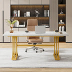 Scrivania White+Gold / Grey+Black con piano in finto marmo – Stile moderno a cavalletto, 1 persona