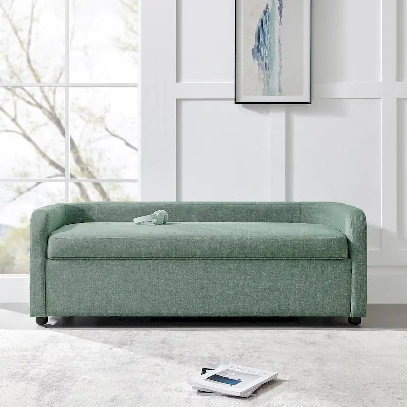 Panca Contenitore Imbottita Crema / Verde Acqua / Sidro, Tessuto e Ecopelle, 2 Posti