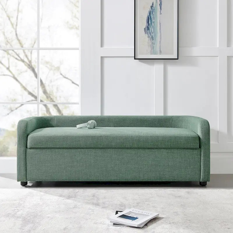 Panca Contenitore Imbottita Crema / Verde Acqua / Sidro, Tessuto e Ecopelle, 2 Posti