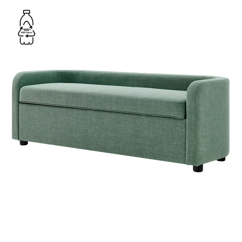 Panca Contenitore Imbottita Crema / Verde Acqua / Sidro, Tessuto e Ecopelle, 2 Posti