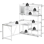 Scrivania ad angolo a L bianca/nera/marrone con luci LED e libreria, 1-3 utenti