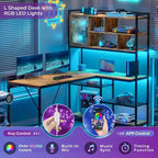 Scrivania ad angolo a L bianca/nera/marrone con luci LED e libreria, 1-3 utenti