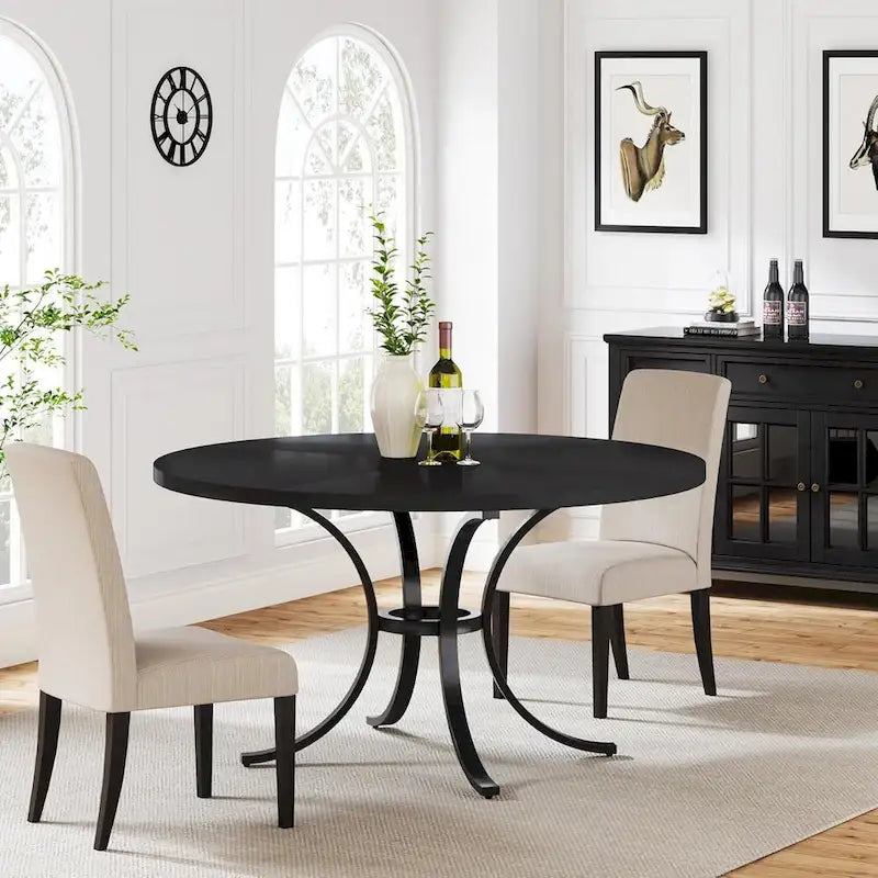 Tavolo da pranzo rotondo, grigio chiaro e nero / marrone e nero / marrone chiaro, 4-6 posti