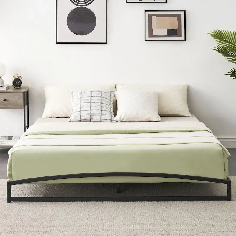 Telaio letto a piattaforma in metallo nero, testiera arcuata, profilo basso, Twin/Full/Queen/King