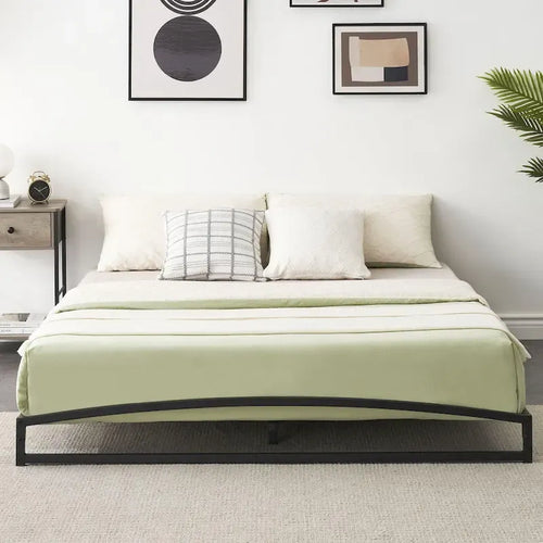 Telaio letto a piattaforma in metallo nero, testiera arcuata, profilo basso, Twin/Full/Queen/King