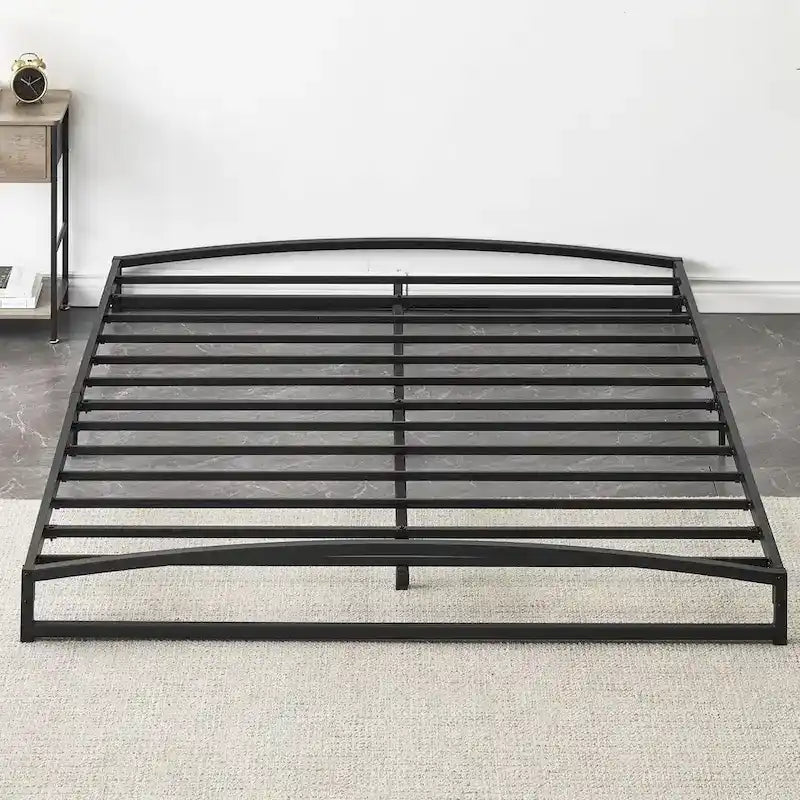 Telaio letto a piattaforma in metallo nero, testiera arcuata, profilo basso, Twin/Full/Queen/King