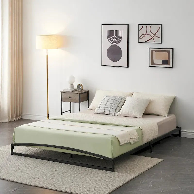 Telaio letto a piattaforma in metallo nero, testiera arcuata, profilo basso, Twin/Full/Queen/King