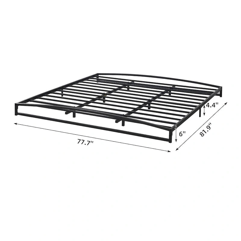 Telaio letto a piattaforma in metallo nero, testiera arcuata, profilo basso, Twin/Full/Queen/King