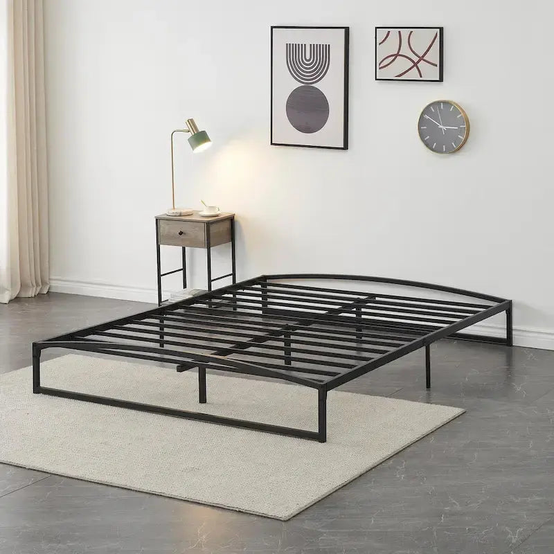 Telaio letto a piattaforma in metallo nero, testiera arcuata, profilo basso, Twin/Full/Queen/King