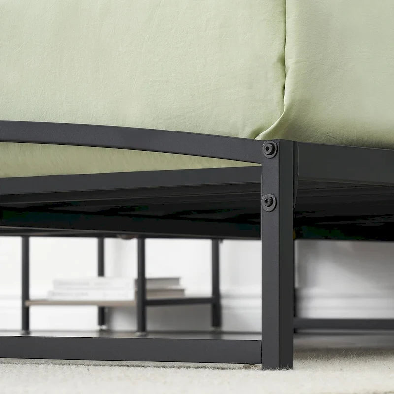 Telaio letto a piattaforma in metallo nero, testiera arcuata, profilo basso, Twin/Full/Queen/King