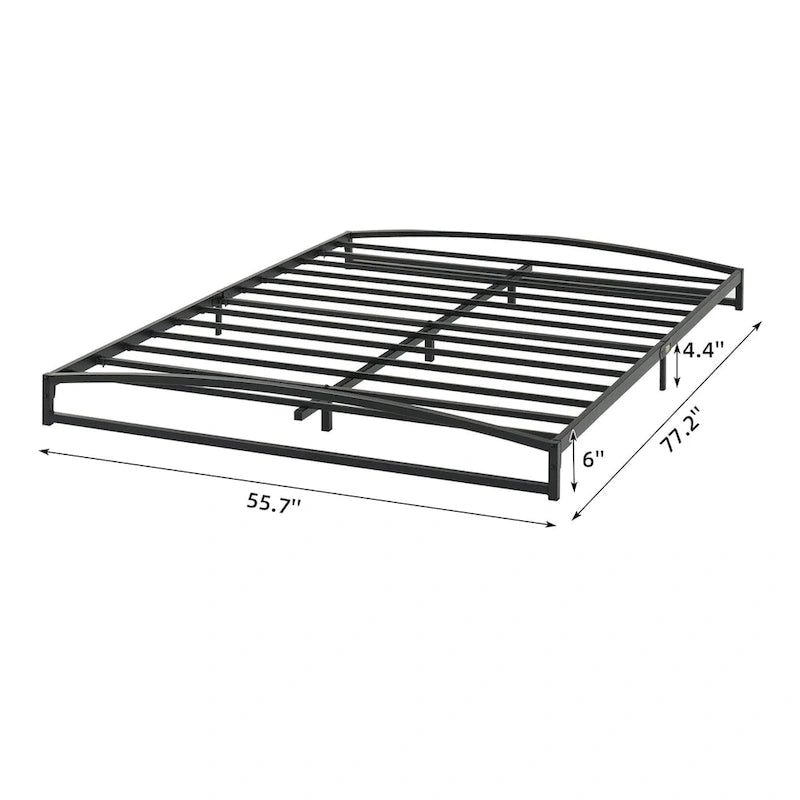 Telaio letto a piattaforma in metallo nero, testiera arcuata, profilo basso, Twin/Full/Queen/King