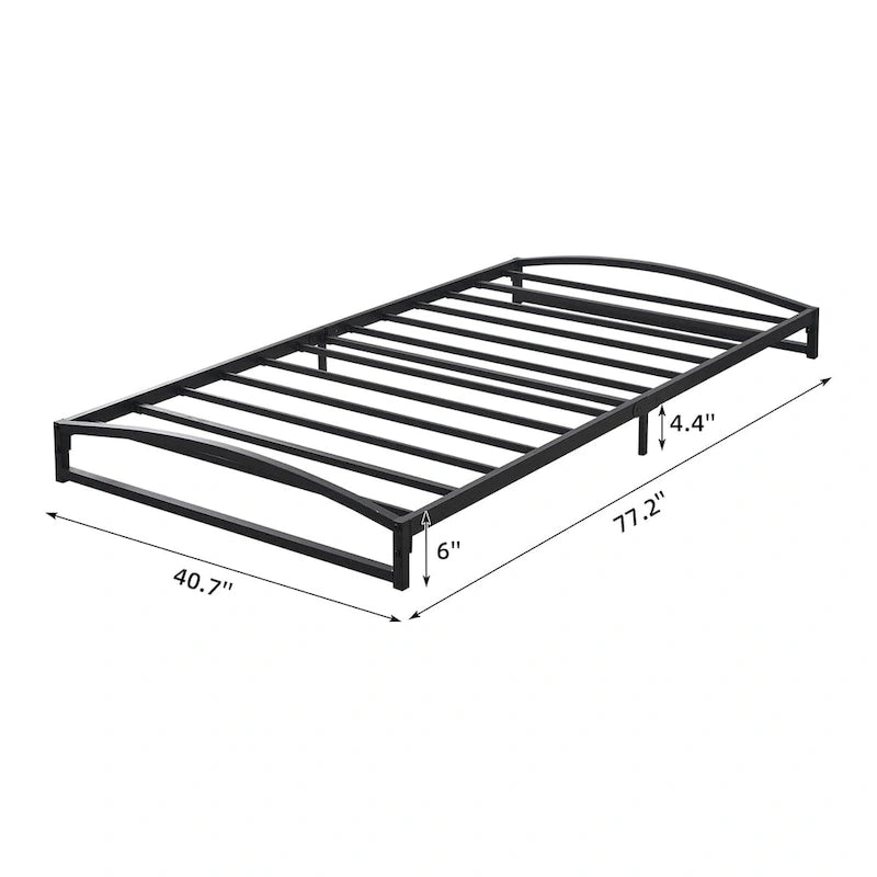 Telaio letto a piattaforma in metallo nero, testiera arcuata, profilo basso, Twin/Full/Queen/King