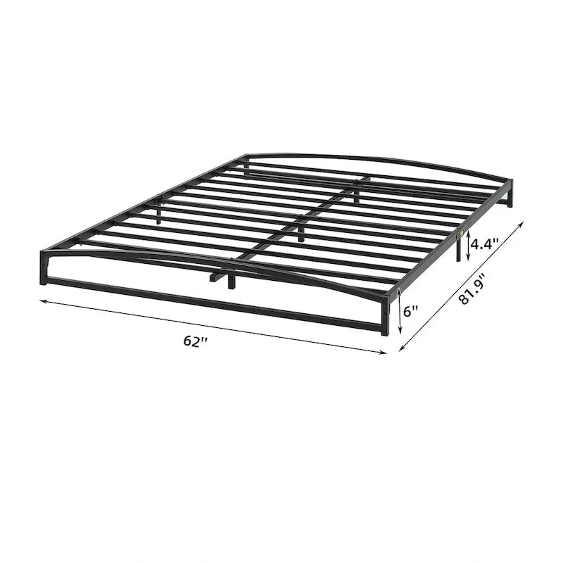 Telaio letto a piattaforma in metallo nero, testiera arcuata, profilo basso, Twin/Full/Queen/King