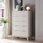 Cassettiera scanalata a 5 cassetti Grigio Scuro / Bianco / Rovere Naturale / Noce Scuro con piano effetto marmo, Singola