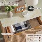 Cassettiera scanalata a 5 cassetti Grigio Scuro / Bianco / Rovere Naturale / Noce Scuro con piano effetto marmo, Singola