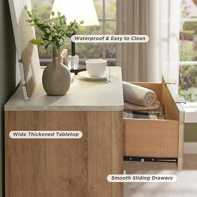 Cassettiera scanalata a 5 cassetti Grigio Scuro / Bianco / Rovere Naturale / Noce Scuro con piano effetto marmo, Singola
