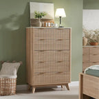 Cassettiera scanalata a 5 cassetti Grigio Scuro / Bianco / Rovere Naturale / Noce Scuro con piano effetto marmo, Singola